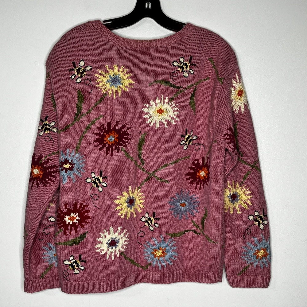 Floral Knit Button-Up Cardigan Sweater - Mauve - Picture 6 of 7